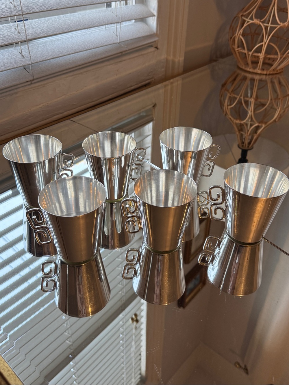Shangai Tang Set of 6 Sterling Silver Plated Cups Mugs Tea Cups China RARE